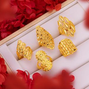 Cincin Bunga Wanita, Bersalut Emas, Reka Bentuk Berlebihan Berongga, Fesyen, Gaya Personaliti, Cincin Jari Boleh Laras cincin  belah  rotan Jewelry Rings