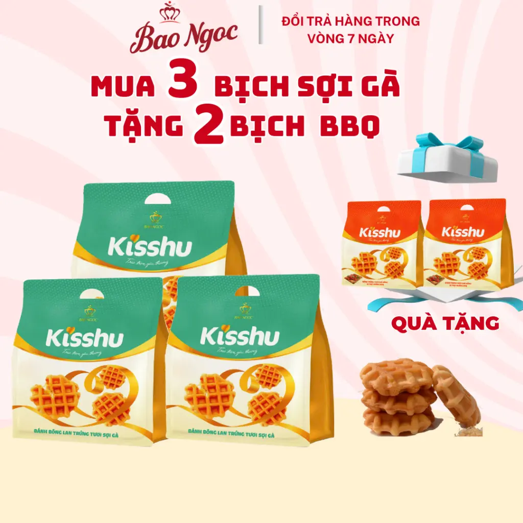 [2 PHÂN LOẠI XCombo 5 bịch Bông Lan Sợi Gà Và BBQ] Mua 3 Bịch Bông Lan Trứng Tươi Sợi Gà Tặng 2 Biịch Bông Lan Chà Bông