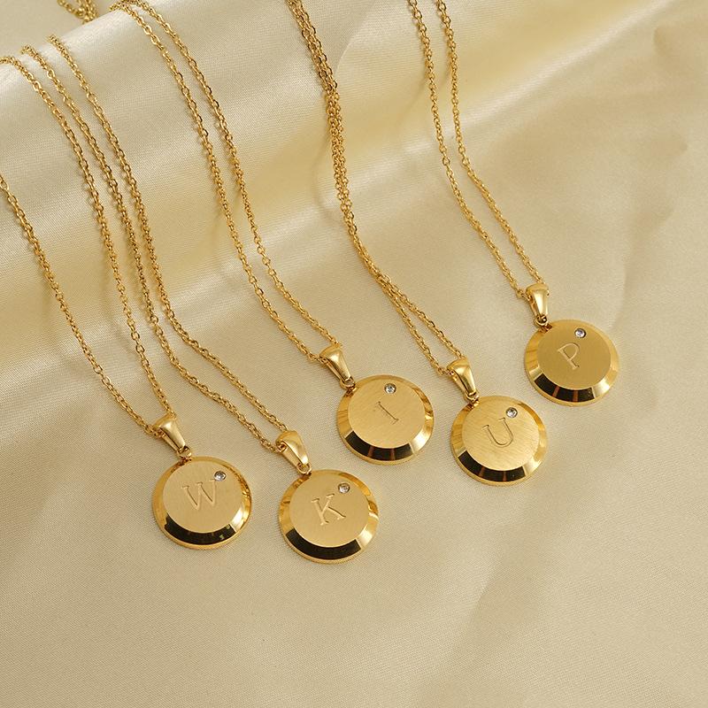 Product Introduction of INS Stainless Steel 26 Beaded Letter-Printing Necklace Female 18K European and American round Simple English Titanium Steel Pendant Jewelry 0