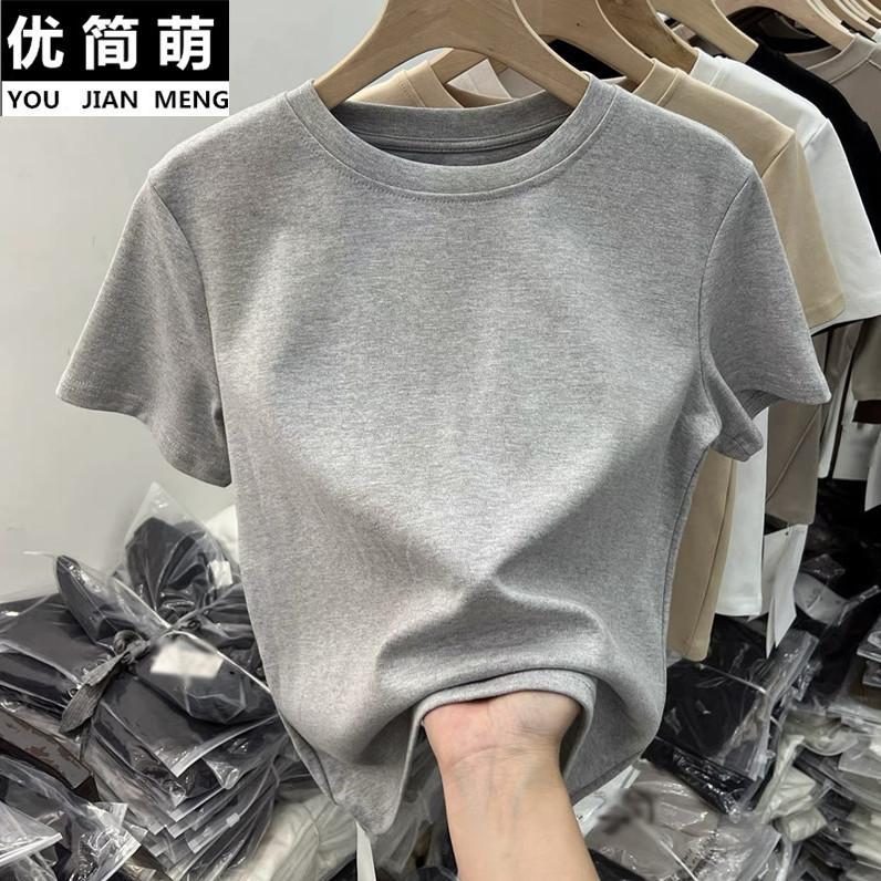 Product Introduction of White Regular Shoulder Short Sleeve T-Shirt for Women 2025 Summer New Slim Fit Pure Cotton Tee Niche Design Top 6