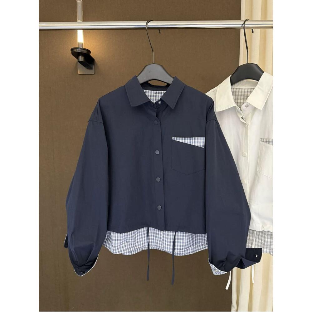 CHICMORE kemeja wanita lengan panjang model terbaru dengan kerah polo motif kombinasi kekinian