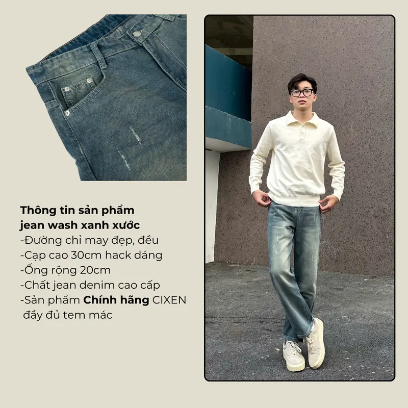 Quần jean nam ống suông CIXEN wash Màu Bụi rêu Cạp cao hack dáng streetwear size S-XXl Chất Liệu Jeans Denim, quần bò suông nam, quần baggy jean che khuyết điểm phù hợp 95% cân mọi loại dáng [QD2] 5