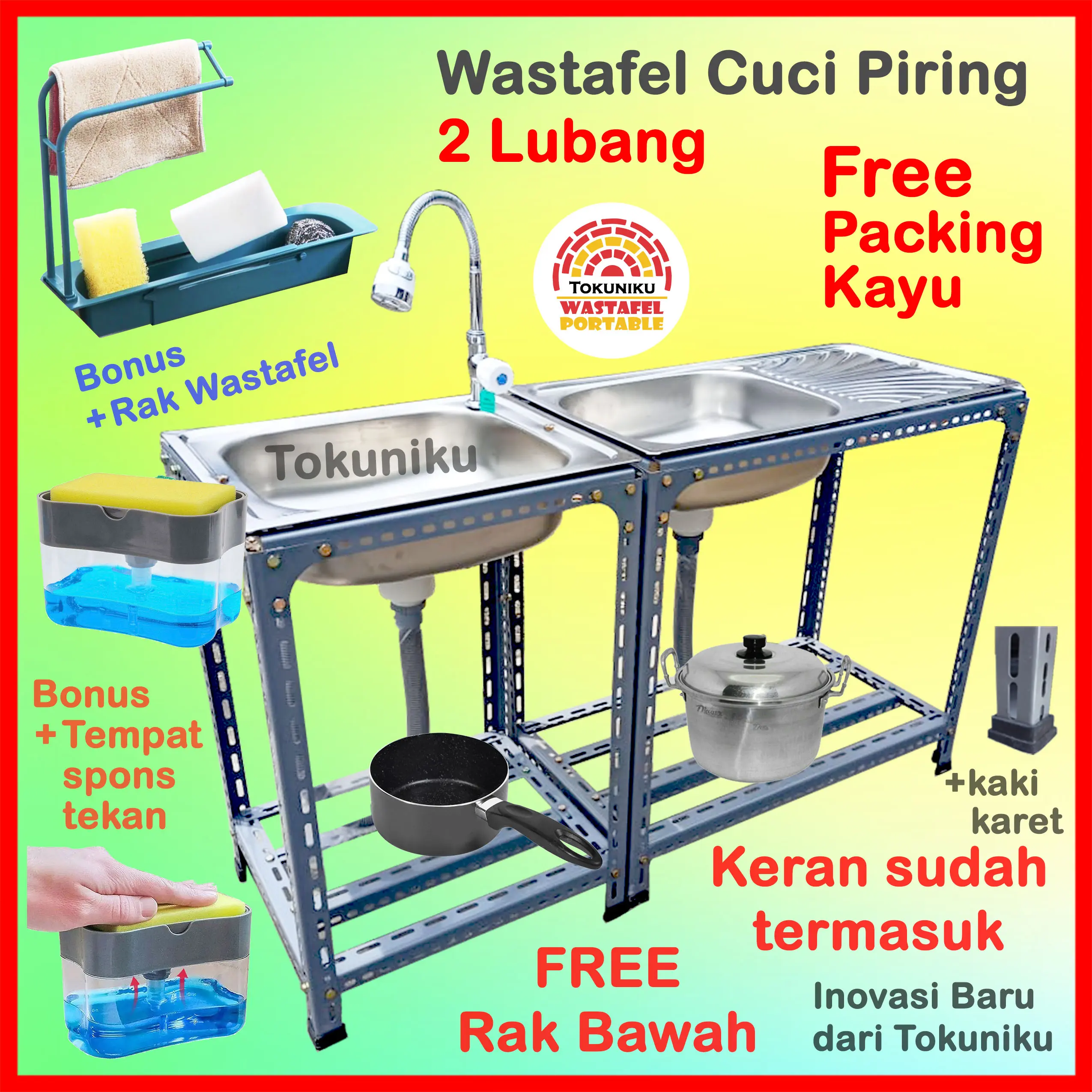 Wastafel Cuci Piring 2 lubang Portable Bak Cuci Piring 2 lubang Sink Tokuniku