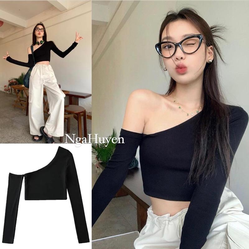Áo Sling Tay Dài chất cotton co giãn năng động cá tính Nữ Top