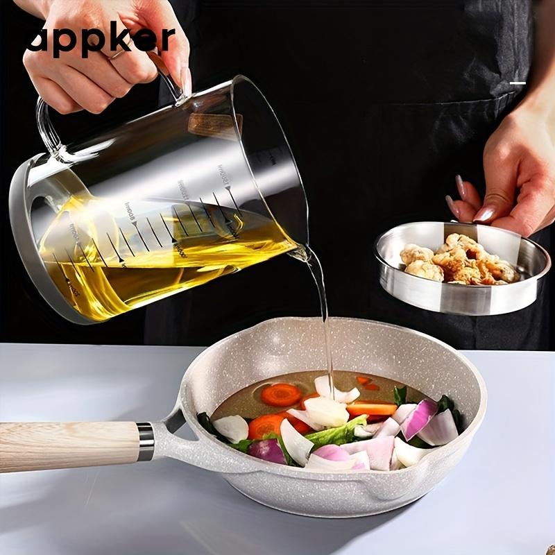 APPKER 1pc 33.8/50.72oz Glass Oil Filter Pot with Frying Basket, Large Capacity Multifunctional Oil Strainer Vessel Tank, Transparent Measurement Markings, Durable & Easy-to-Clean for Kitchen Cooking & Storage,  Utensils 1000Ml 5