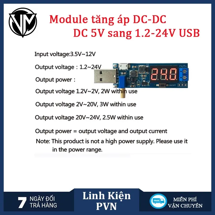 Mô Đun Tăng Áp cổng USB DC-DC 5V sang 1.2V-24V có màn hình 2