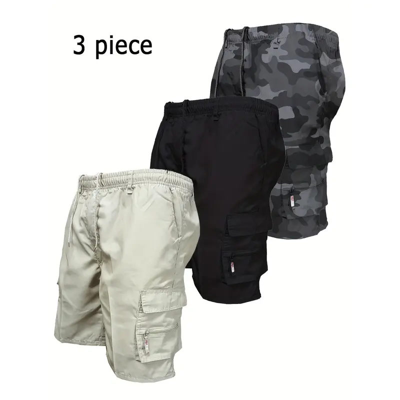 Men's Workwear Shorts 3pcs Set Camouflage Workwear Shorts Outdoor Tactical Shorts Casual Sports Pants Loose Elastic Waist Work Hiking Sports Shorts 3pcs Set 0