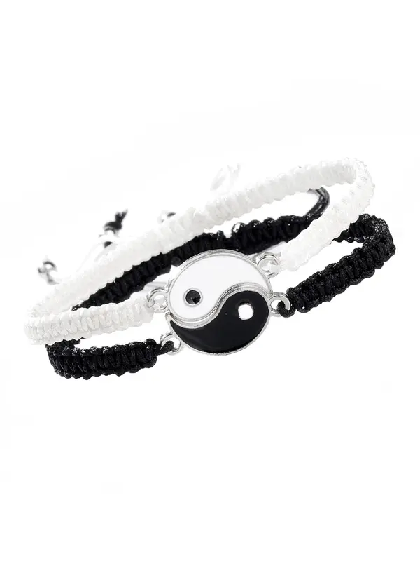 Yinyang Charm Braided Bracelet, Beaded Decor Pull Adjustable Bracelet, Unisex Jewelry for Party, Daily Clothing Decor, Trendy & Exquisite Jewelry for Birthday Gift, Gifts for Wife 6