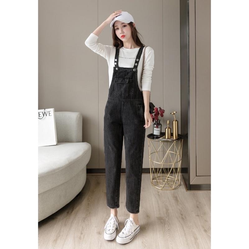 Quần yếm jeans đen dài LETUSHOP túi vuông - Yếm bò nữ ulzzang