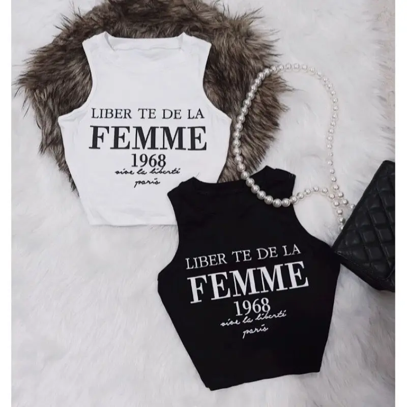 Áo croptop ba lỗ dáng croptop nữ co dãn cá tính Cotton Kem Women Trắng áoyếm 2dây Gray Tối giản khoét nách