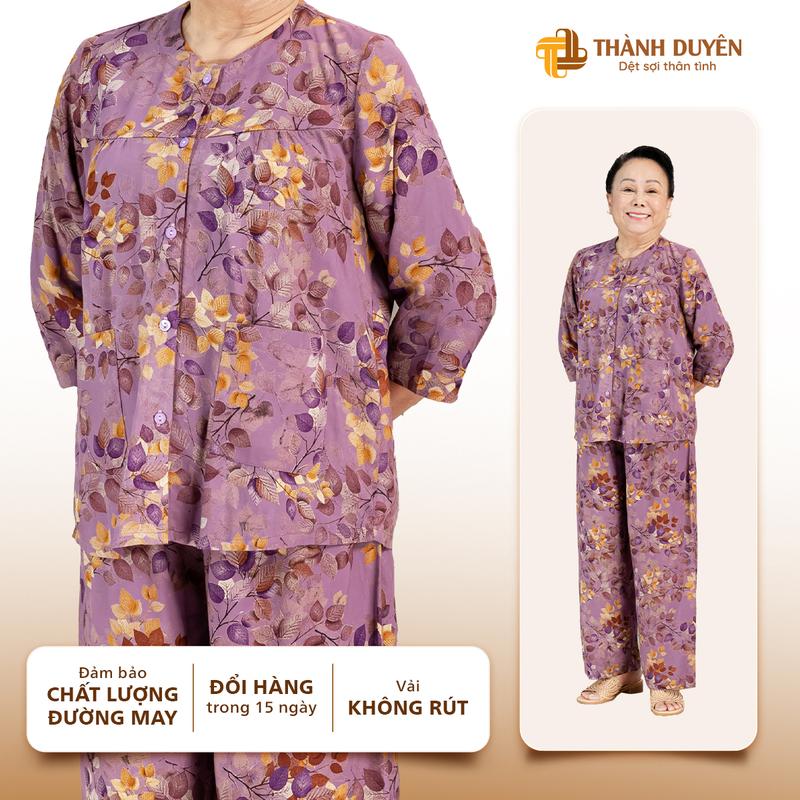 Đồ bộ cho bà mặc nhà Thành Duyên cổ tròn tay lỡ quần dài vải tole không rút thoáng mát B - 1546TLD