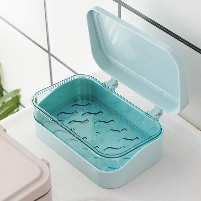 Plastic Bathroom Soap Box With Lids Travel Portable Plate Tray Dish Storage Holder Draining Rack Home Soap Container 6