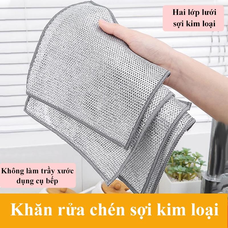 [5 Miếng] Khăn vải lưới dây kim loại lau rửa bát đĩa, rửa chén bát, cọ xoong nồi đa năng Cotton 3