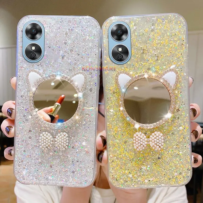 Ốp Điện Thoại cho OPPO A38, A58, 4G, A78, 4G, 5G, A98, 5G, mới nhất, Shinny, Rhinestone, tai mèo, gương trang điểm, vỏ điện thoại TPU mềm cho OPPO A17, A17K, A57, 4G, A77s, A77, 5G, A96, A95, A76
