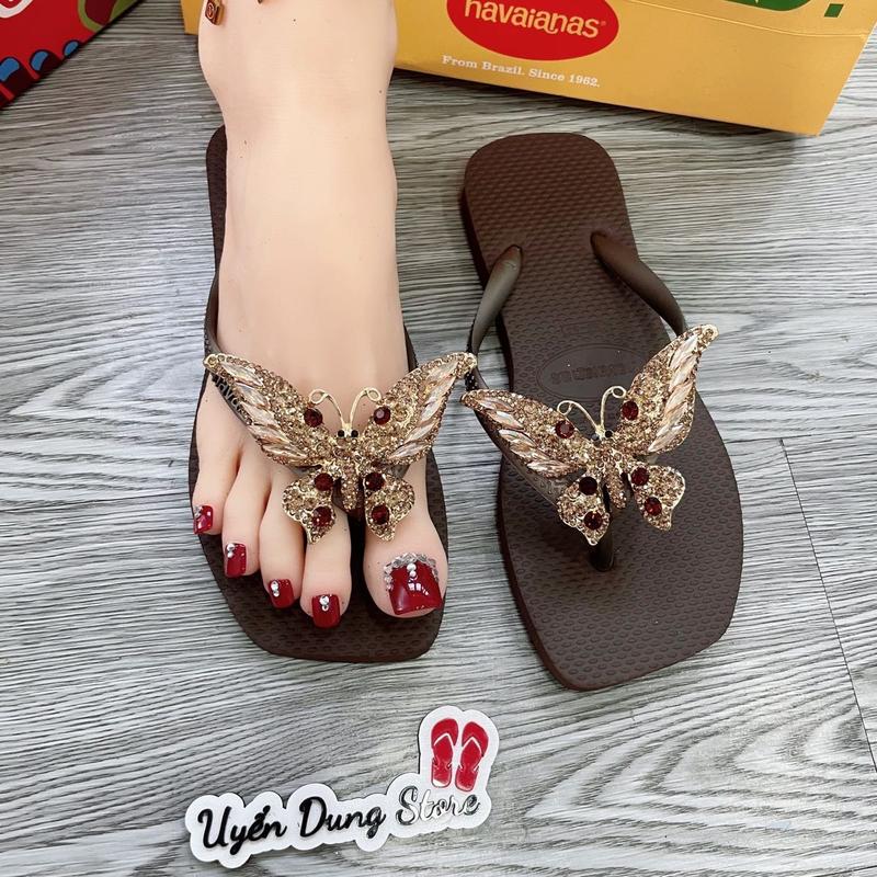 Dép HVN Nâu Vuôg Slim B. đá Chúa Charm Hãn.g DéP Nữ