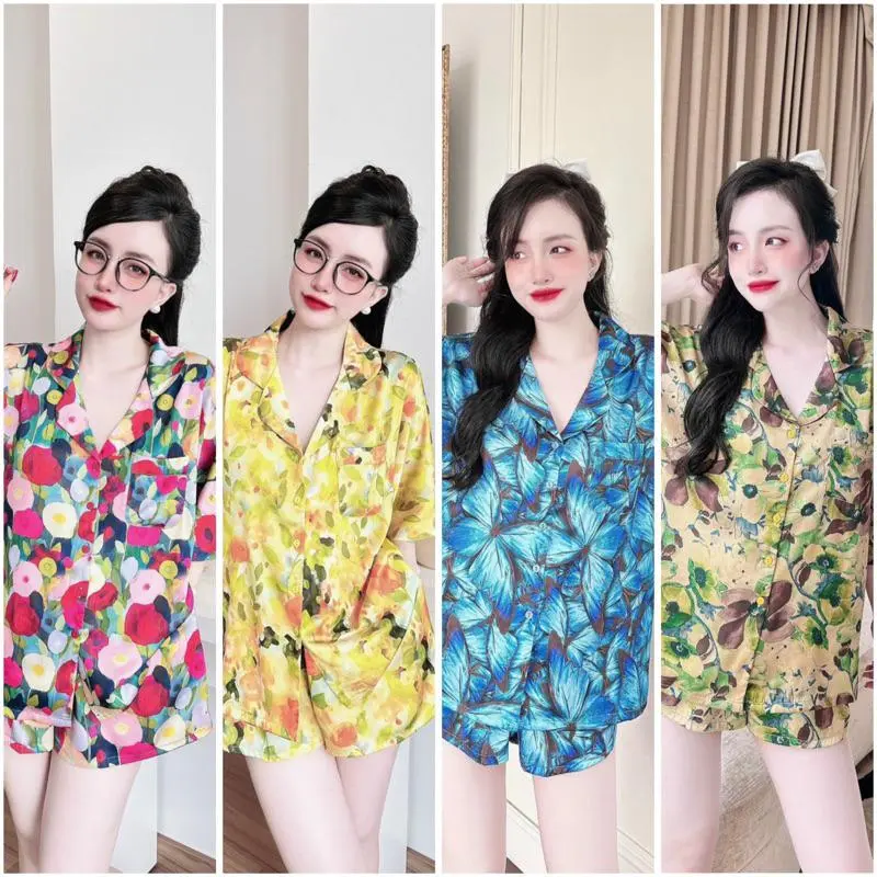 Đồ bộ pijama nữ mặc nhà SP_203 quần đùi áo tay ngắn chất lụa latin Lady phom cánh dơi siêu xinh