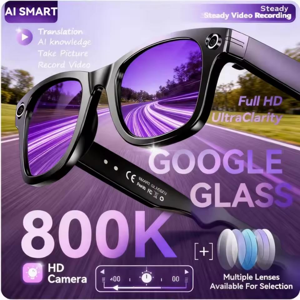 New 800W Camera AI Glasses Men Color Changing Smart Translation Glasses Photo Video Recording Waterproof Call Smart Sunglasses