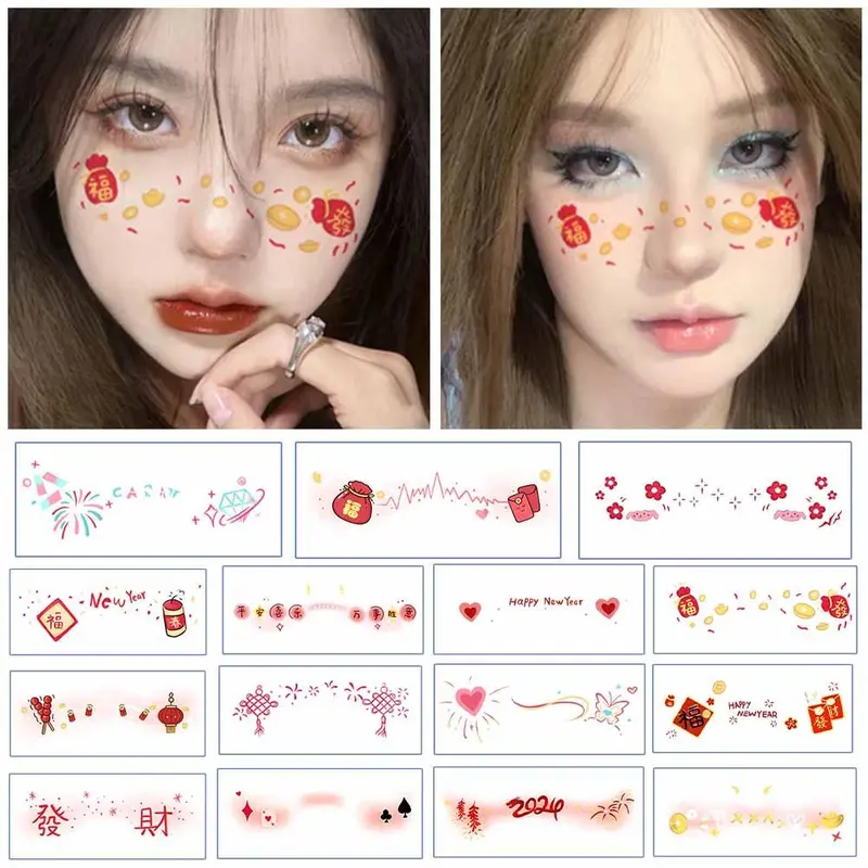 Hình dán làm đẹp, Thiết kế năm mới, Không thấm nước, Đề can trang điểm, Phong cách cổ trang Trung Quốc, Hình dán tạm thời, Thích hợp cho khuôn mặt, cho các cô gái 1