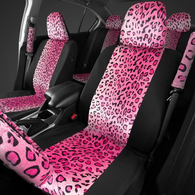 TikTok Shop carXS Leopard Print Car Seat Covers Full Set Includes Matching Seat Belt Pads and Steering Wheel Cover Two Tone Cheetah Hot Pink Seat Covers for Women Car Seat Protector Interior Covers