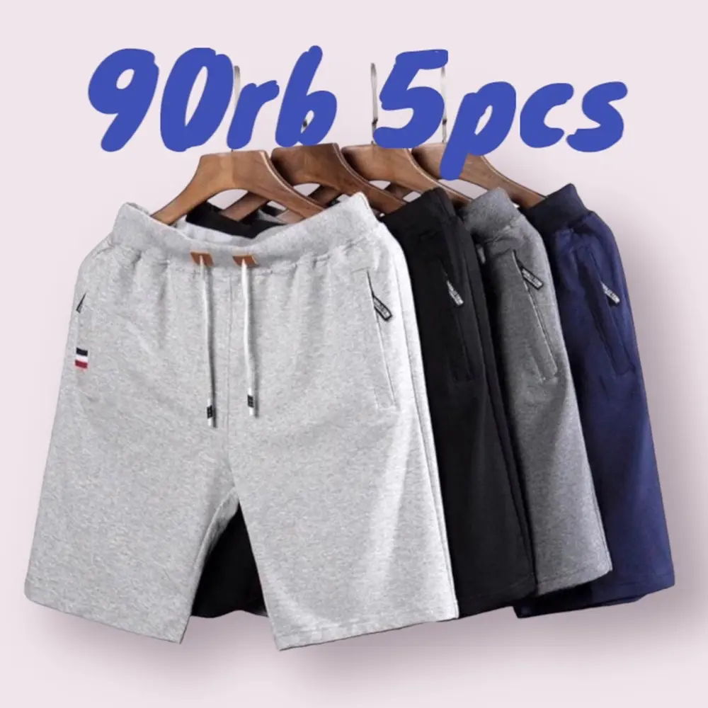Paket 5 pcs celana Bebyteri pendek Resleting Ziper pria wanita jumbo santai  keren shorts Sport Kantong Karet Nyaman Abu Fit sku6