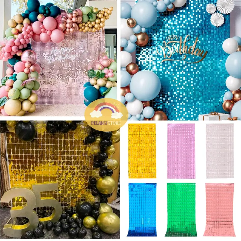 Tirai foil rumbai kotak / Backdrop curtain tirai foil kotak 0
