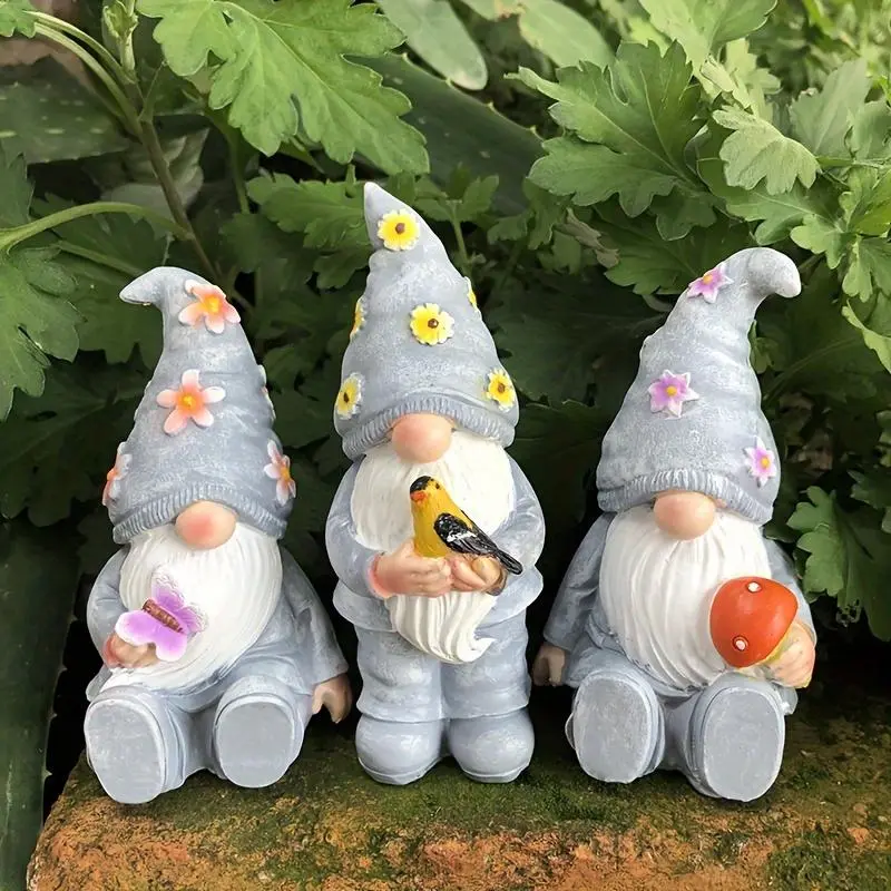 Garden Gnome Statue, 3 Counts/set Mini Resin Dwarf Ornament, Garden Decoration for Home Outdoor Yard Lawn, Home Decor Supplies 5