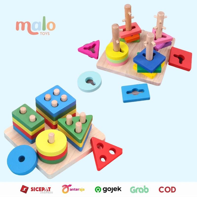 MALOTOYS - Geometry Shape Wooden Peg Board Sorting Geo Pilar Basic ...