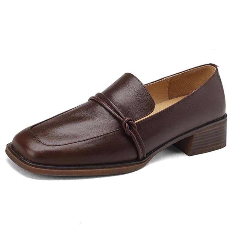 2025 Summer New Fashion Square Toe Shoes For Women Retro British Style Small Leather Shoes New Mid-Heel Single Shoes 4