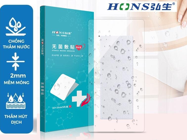 Miếng dán y tế trong suốt, băng y tế hút dịch vô trùng sau mổ chống thấm nước, miếng dán vết thương HONS