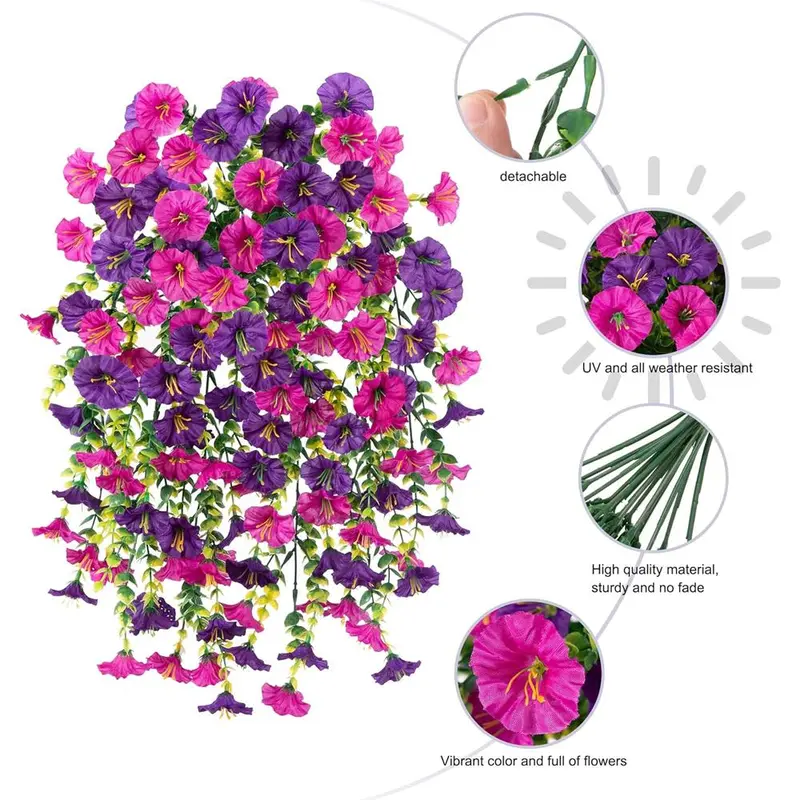 Artificial Hanging Flowers, 2/4 Counts Fake Plants with Eucalyptus Leaves, Uv Resistant Realistic Hanging Plants for Home Garden Decor, Home Accessories 2