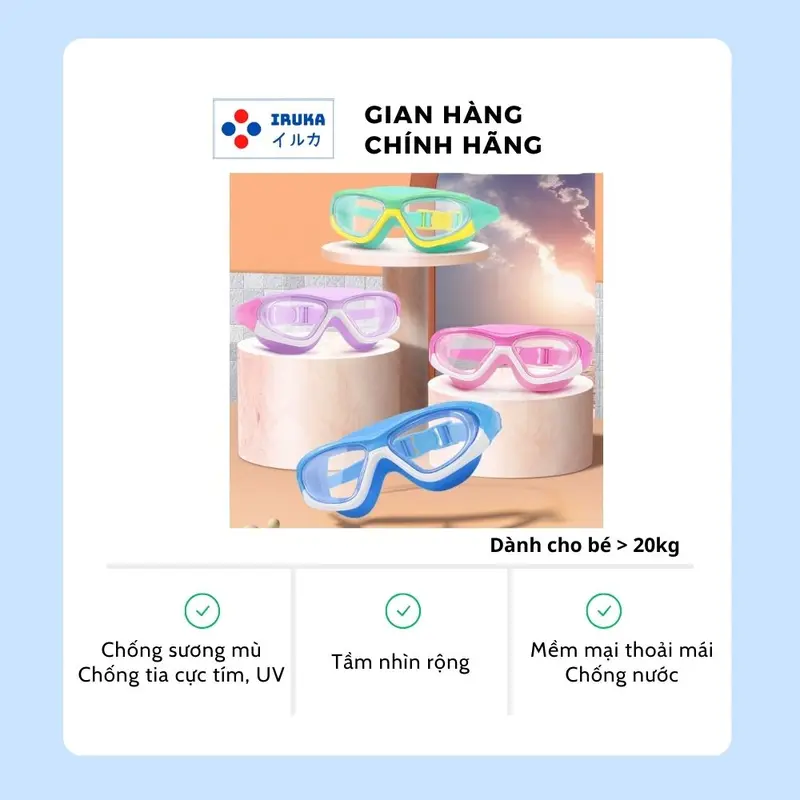 [Giảm 40% ] M5 KÍNH BƠI CAO CẤP Iruka chống nước dành cho trẻ em lớn hơn 20kg, màu xanh hồng, chống mờ sương, chống nước, chống tia UV 6