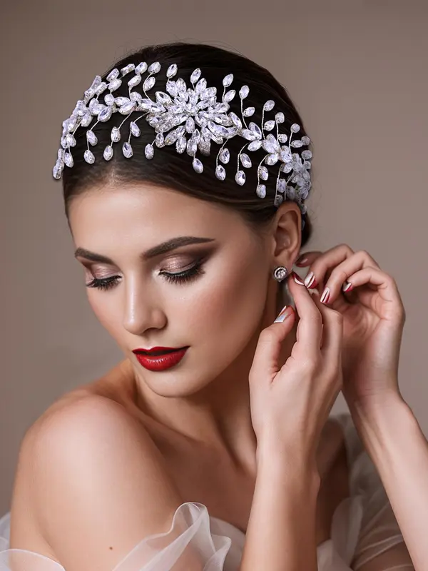 Rhinestone Decorated Flower Design Headband, Elegant Bridal Headwear for Wedding Bridal Party Formal Occasions, Fashion Hair Accessories for Women 0