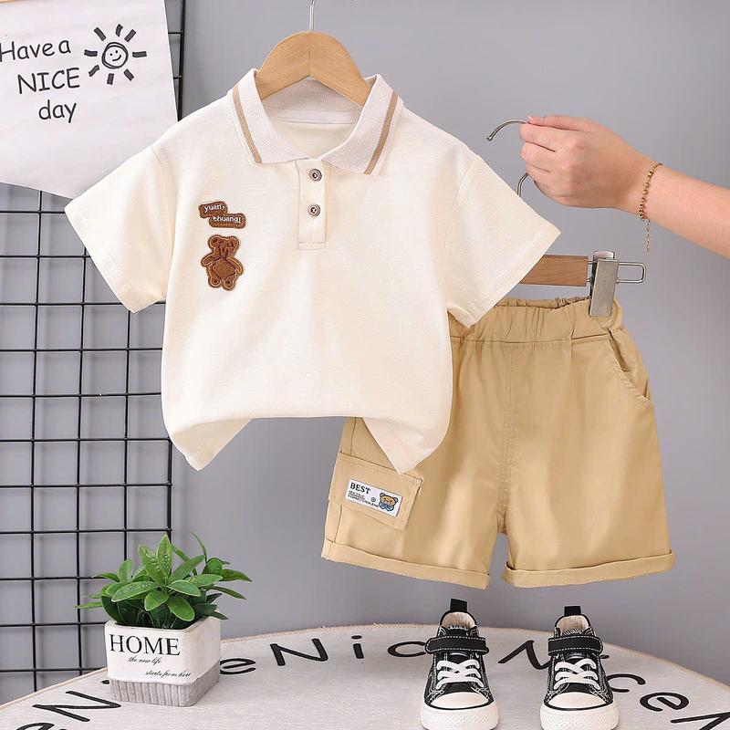  Set bộ áo thun tay ngắn Bé Trai áo polo kèm Quần Short cho bé thích Hợp Với Trẻ Em đi học----MÃ POLO GẤU BE 