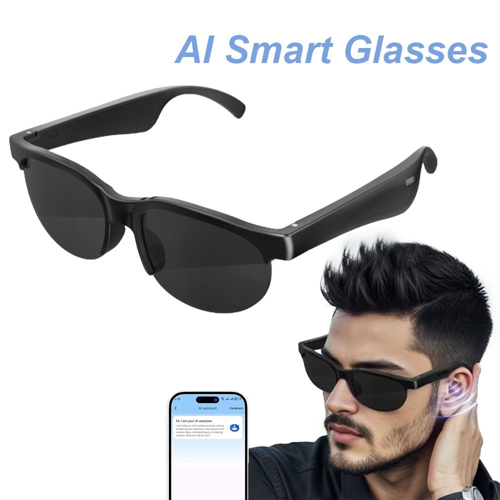 Translation AI Smart Glasses 144 Languages AI Real Time Bluetooth Glasses Earphones IPX4 Waterproof Bluetooth 5.4 Sunglasses