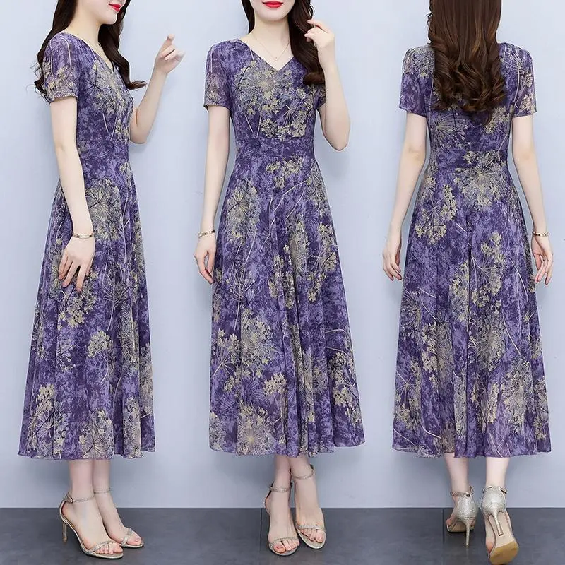 gaun sifon Korea baru mode gaun ukuran besar/Dress panjang/Dress korean style Casual Wanita Pendek Motif Baju Katun Polkadot 2