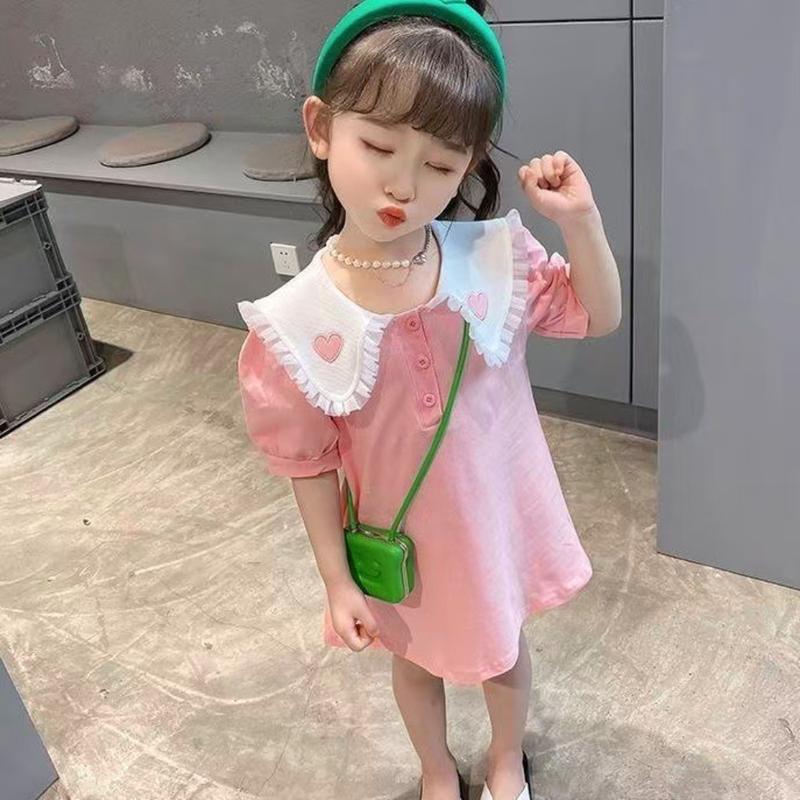 Product Introduction of TinySaya For Girls Child Kids MFB Collar Short Sleeve Dress Floral Dress Cute Princess Dress Polo Collar For 1-8years Old Floral Plain Dress Summer Outfit Indoor Outdoor Wear Korean Style 12