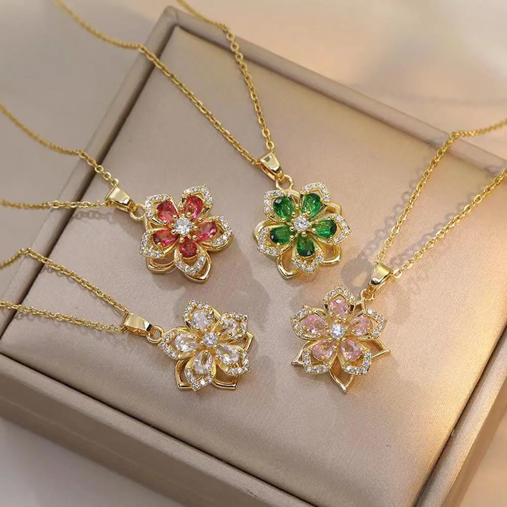 Vòng Cổ Titan, Xoay, Hoa Bauhinia Được Ưu Chuộng, Zirconia, Giá Cả Phải Chăng, Sang Trọng, Thời Trang, E1R2
