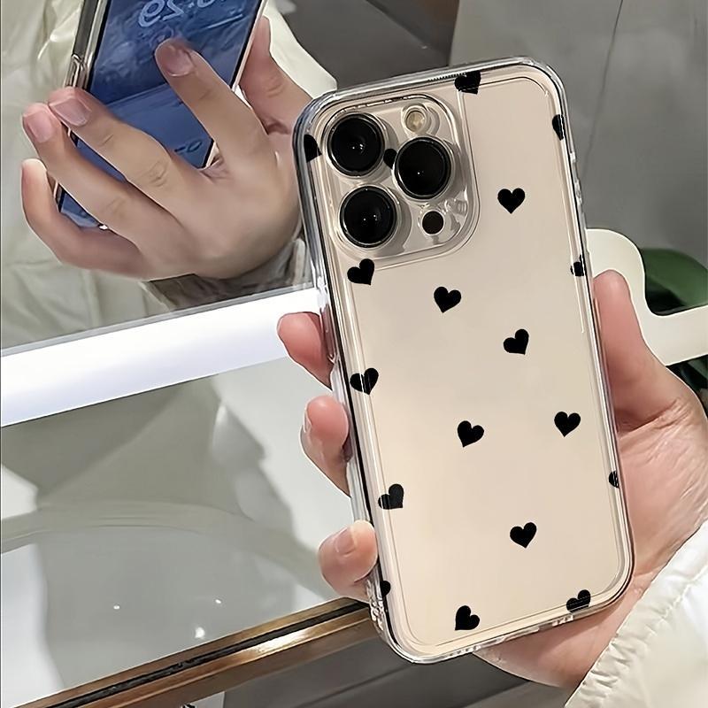 Product Introduction of Heart Pattern Clear Phone Case, Anti-drop Cellphone Protective Case, Total Protective Shockproof Mobile Phone Cover for iPhone 11 12 13 14 15 16 Pro Max/Pro/Plus, Casing 2