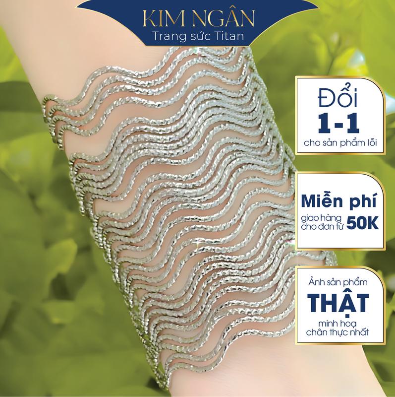 Ximen - Bộ 7 vòng tay 1.5 ly Vòng tay titan màu Vàng họa tiết Sóng không gỉ không bay màu thiết kế tinh tế Trang sức Titan cao cấp Hoa Cao Su