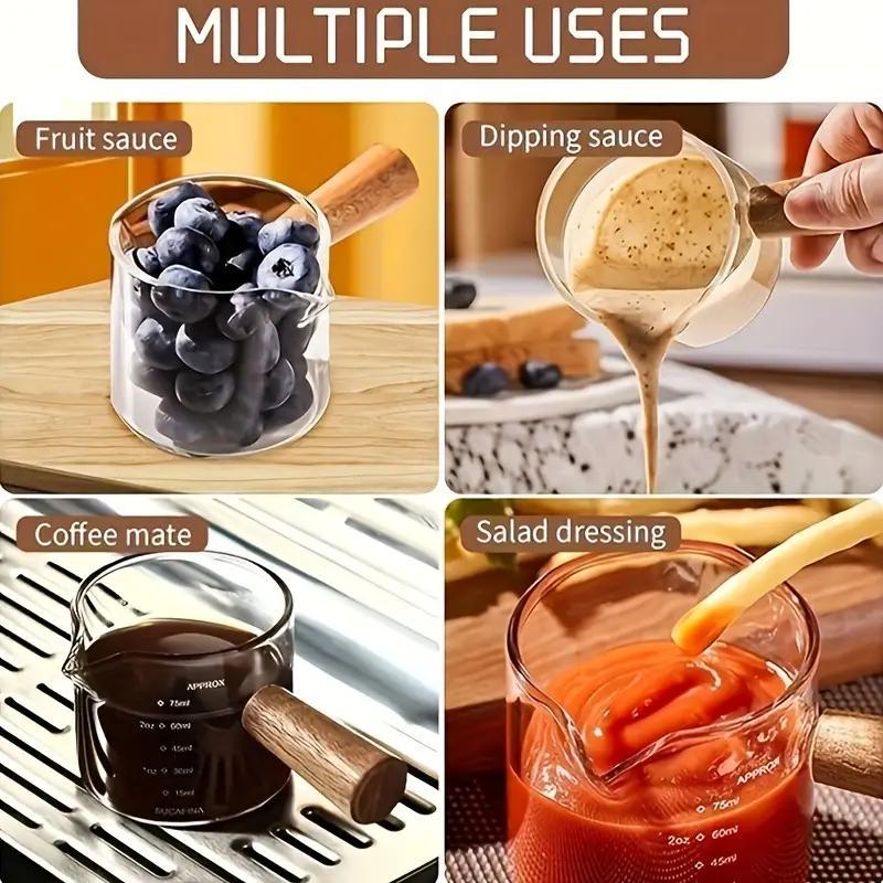 Double-ended Measuring Cup with Wooden Handle, 1 Count Glass Measuring Cup, Coffee Measuring Cup, Coffee Milk Honey Measuring Cup 7