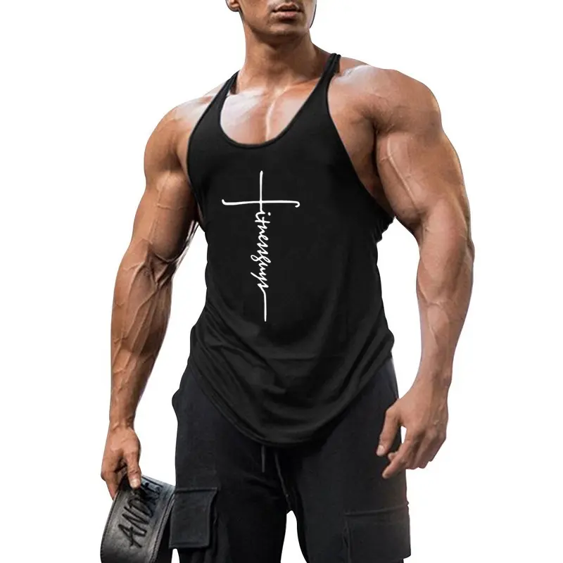 Áo sơ mi không tay thoáng khí, thương hiệu Muscleguys, thể thao mùa hè, Thể hình, Thể dục, lưng chữ Y, cotton in, thời trang