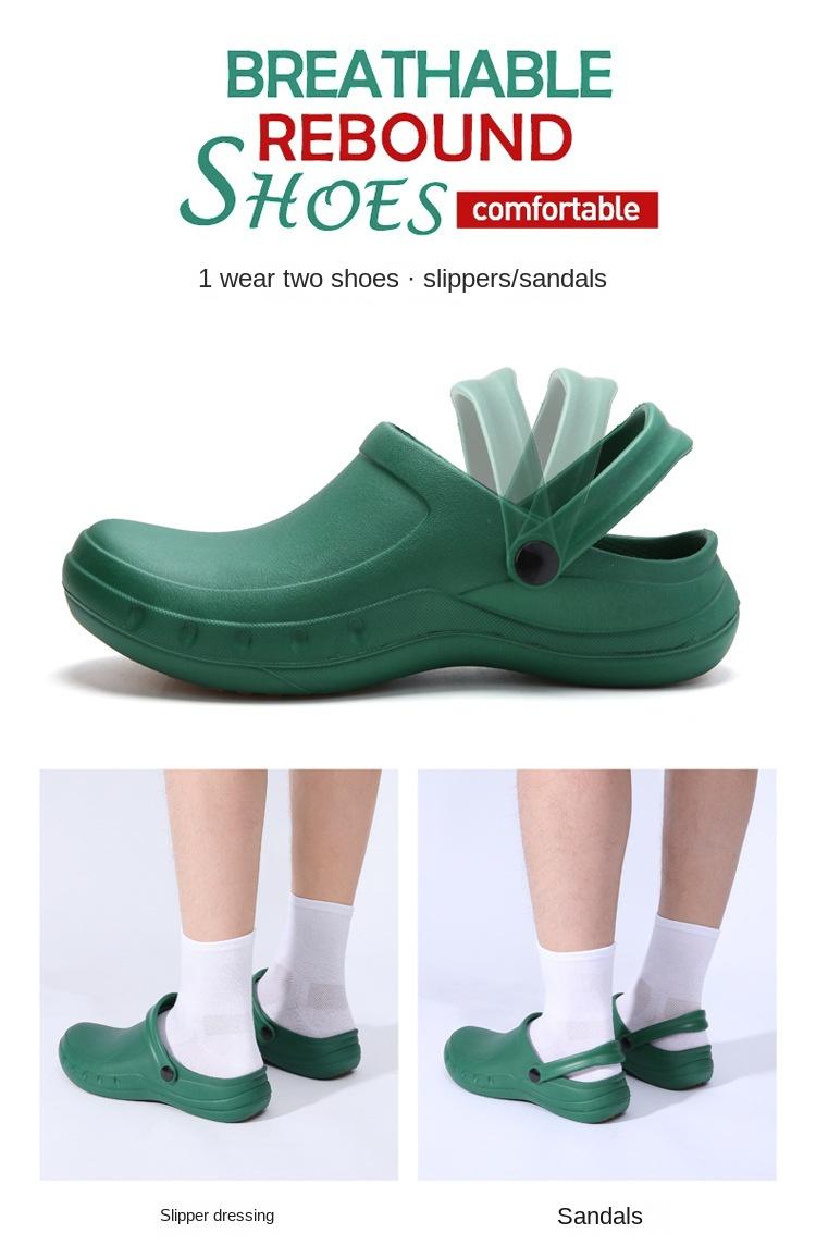 Product Introduction of Giày Đầu Bếp, Dành Cho Nam Và Nữ, Chất Liệu EVA, Dép Siêu Nhẹ, Thích Hợp Cho Bác Sĩ Và Y Tá, Giày Phẫu Thuật, Guốc Thông Gió Chống Trượt, Chống Thấm Nước Và Chống Dầu, Giày Đi Làm Đế Bằng Sandal 11