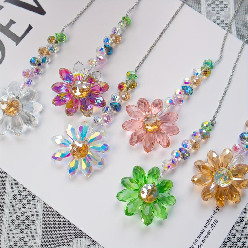 Crystal Sunflower Design Sun Catcher, 1/6 Counts Hanging Ornament, Rainbow Maker Sun Catcher, Indoor Window Outdoor Patio Garden Decor, Gift Ideas 2