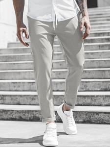 Pantalones de cintura con cordón de color sólido para hombre, pantalones cómodos casuales de ajuste regular para primavera y otoño, parte inferior de hombre para uso diario