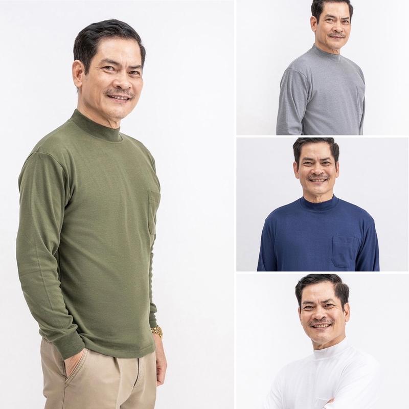  Áo thun dài tay cổ 3 phân mặc lót trong giữ nhiệt cho các anh các bố hàng loại 1 sợi bông dày dặn mềm mại Nam Menswear Thun Top Trắng 