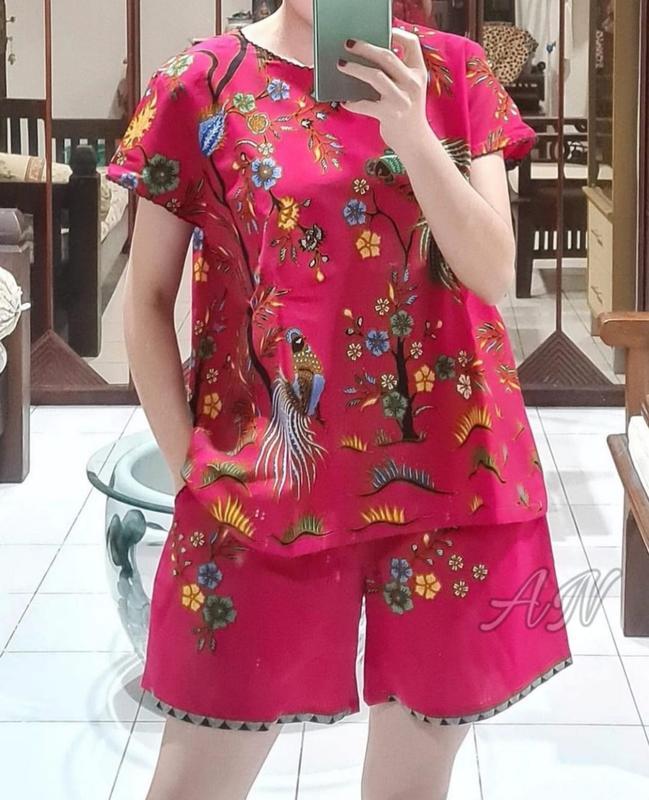 Setelan batik wanita Bahan Katun Primis halus premium Warna Hitam Baju Batik Imlek wanita Mewah Lengan pendek 6