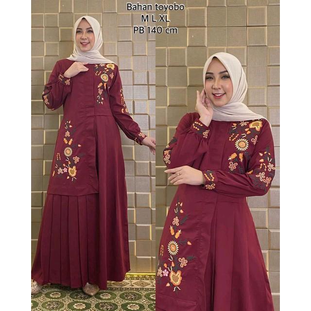 Gamis Bordir Katun Toyobo Import/Dress/Pakaian Wanita/Baju muslim/terbaru/terlaris/terpopuler/COD Lembut Muslim Wanita Panjang Pesta Dress Maxi Dewasa Mewah Kondangan Lebaran Syari Remaja 5
