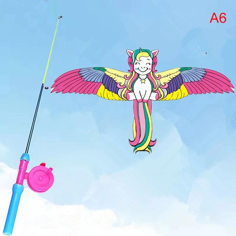 Product Introduction of Cartoon Children Kite Mini Plastic Toys Kite + 40cm Hand Brake Fishing Rod Outdoor Toys For Kids Gifts 24