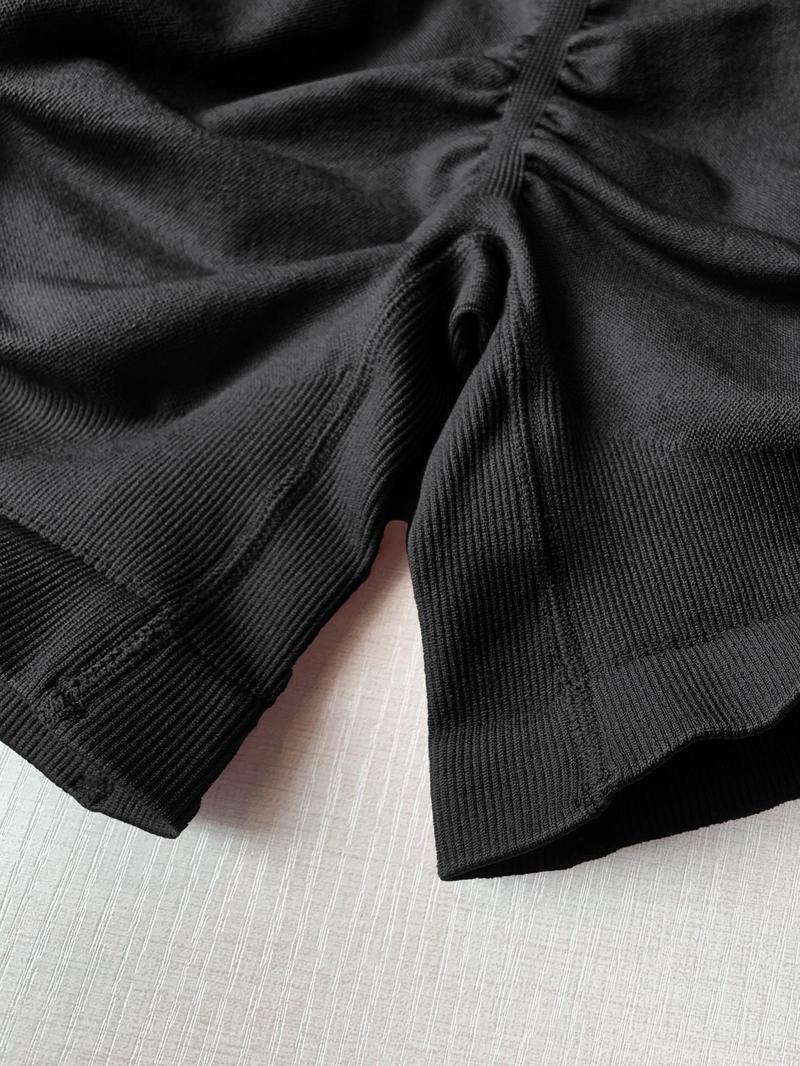 Product Introduction of Plus Size Solid Ruched High Waist Skinny Shorts, Casual Comfy Breathable High Stretch Shorts for Yoga Gym Workout, Women's Bottoms for All Seasons 6