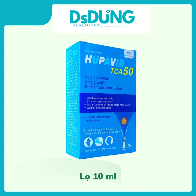 [Che tên] Hupavir TCA 50-Monapharm-bổ sung acid tricloacetic, acid glycolic,chiết xuất tía tô,trà xanh-Hỗ trợ đào thải HPV, làm rụng, giảm sùi mào gà, mụn cóc cả nam và nữ-lọ 10ml 4